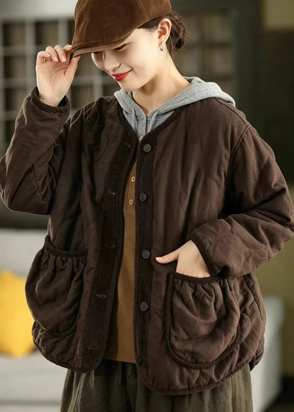 Women's Casual Jacket Corduroy Patchwork with Pockets 4