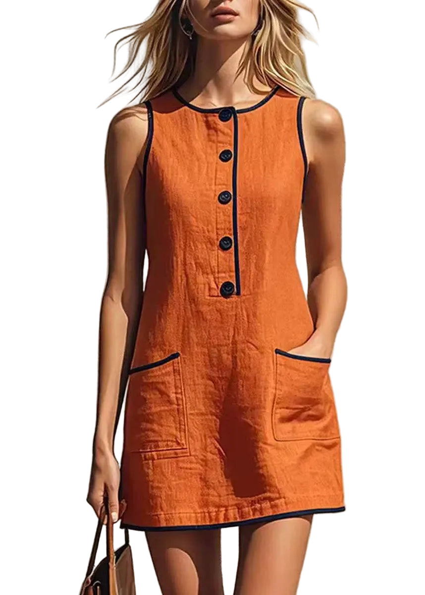 Women's Casual Mid Dress with Patchwork Pockets 0