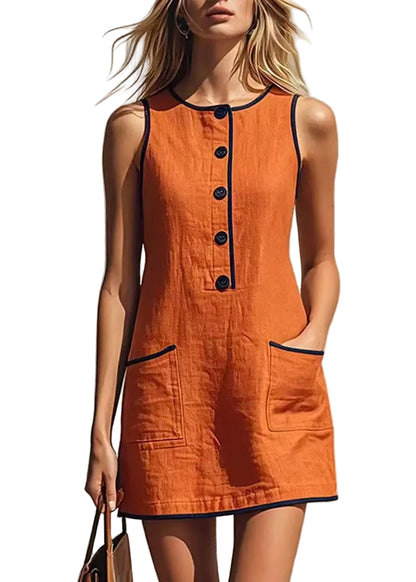 Women's Casual Mid Dress with Patchwork Pockets 0