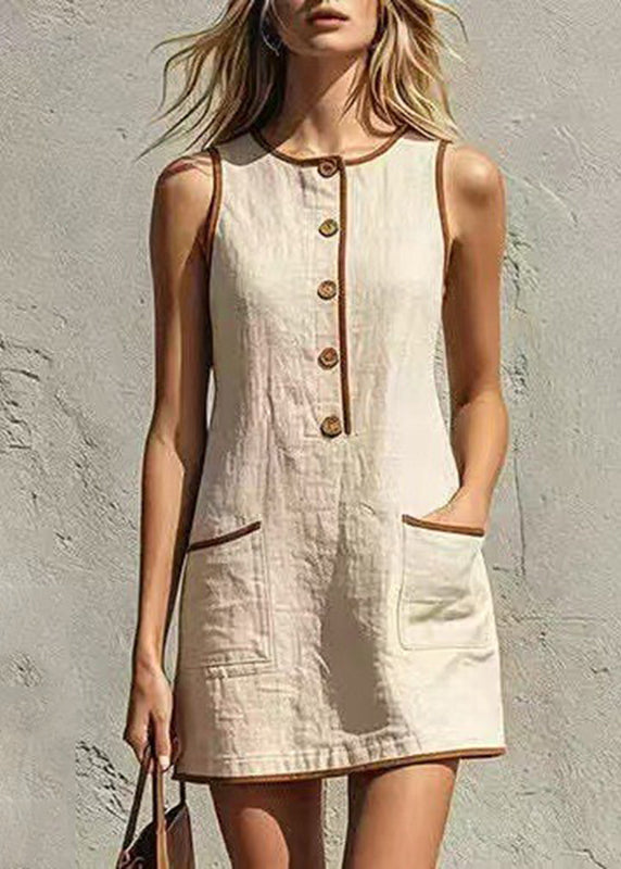 Women's Casual Mid Dress with Patchwork Pockets 2