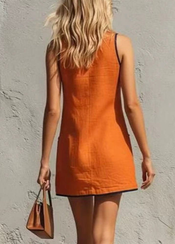 Women's Casual Mid Dress with Patchwork Pockets 3