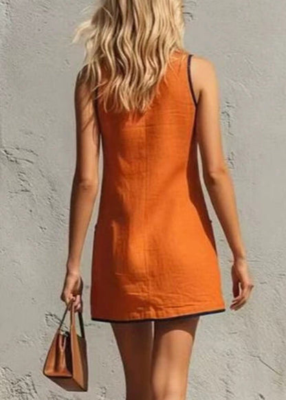 Women's Casual Mid Dress with Patchwork Pockets 3