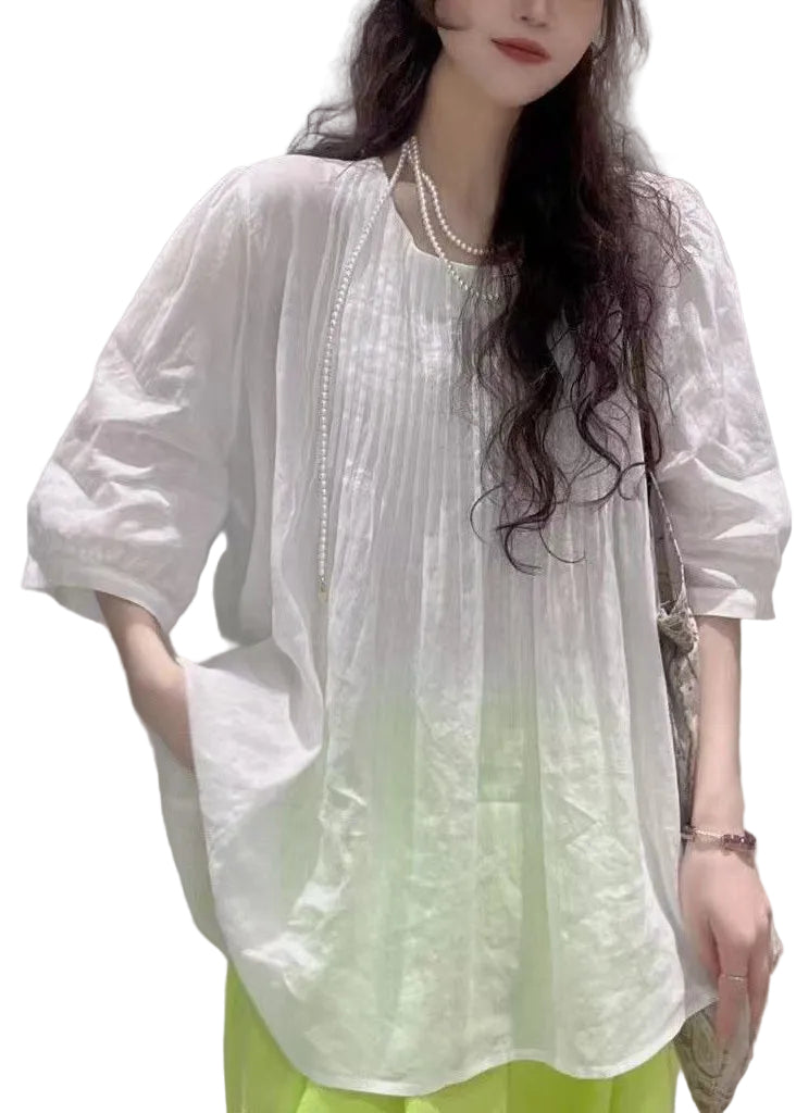 Women's Casual O-Neck Top Wrinkled Style 0