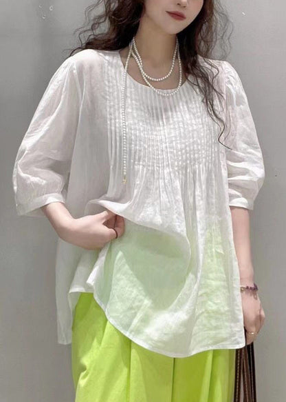 Women's Casual O-Neck Top Wrinkled Style 2