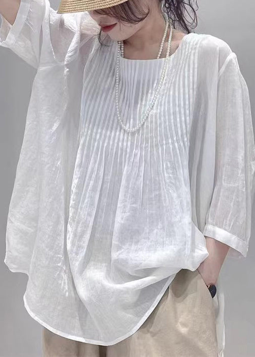 Women's Casual O-Neck Top Wrinkled Style 3