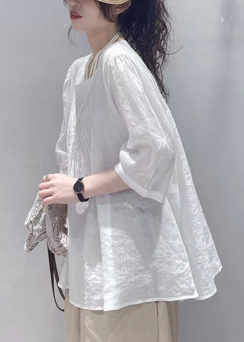 Women's Casual O-Neck Top Wrinkled Style 4
