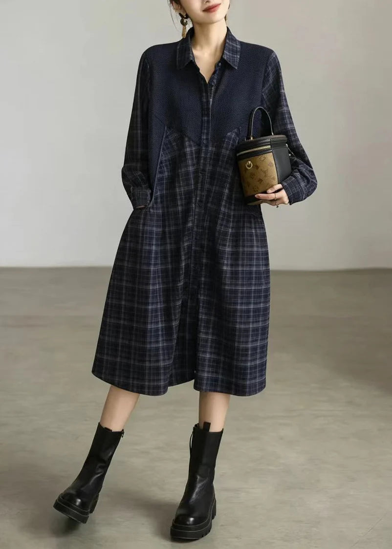 Women's Casual Shirt Dress Plaid Patchwork Style 2