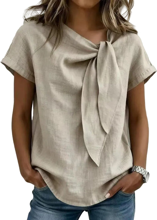 Women's Casual Shirt Top Short Sleeve Lace-Up 0