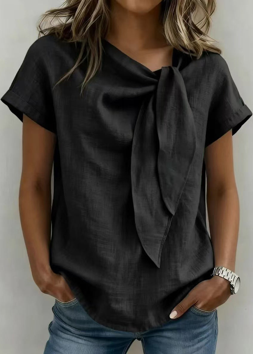 Women's Casual Shirt Top Short Sleeve Lace-Up 1