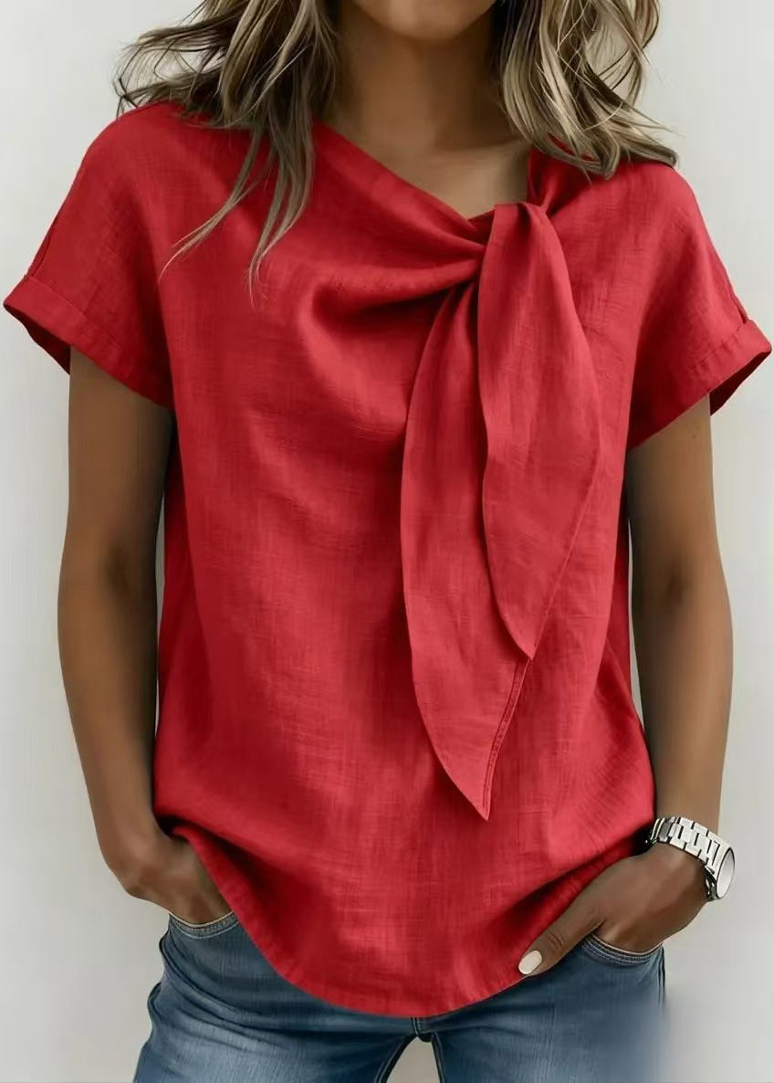 Women's Casual Shirt Top Short Sleeve Lace-Up 2