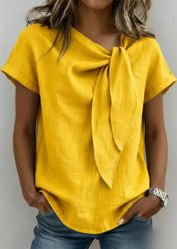 Women's Casual Shirt Top Short Sleeve Lace-Up 3