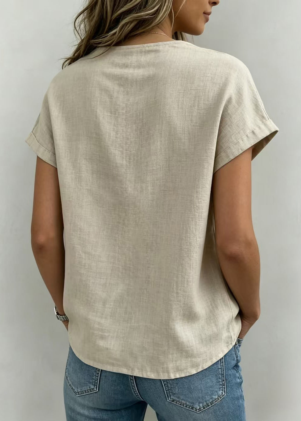 Women's Casual Shirt Top Short Sleeve Lace-Up 4