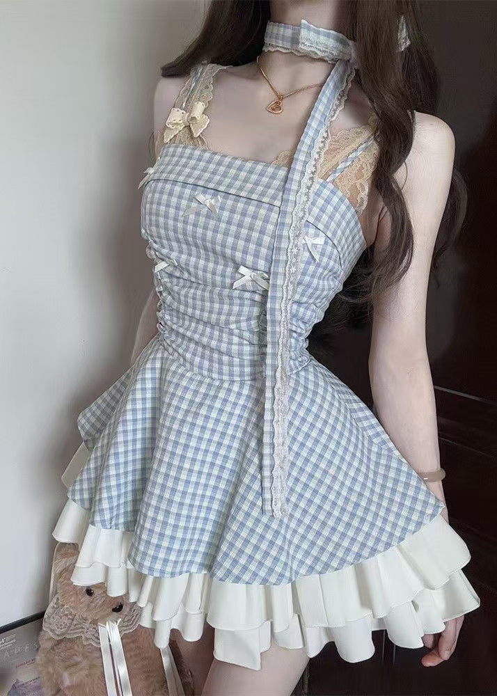 Women's Casual Summer Dress Spaghetti Strap Plaid Design 0