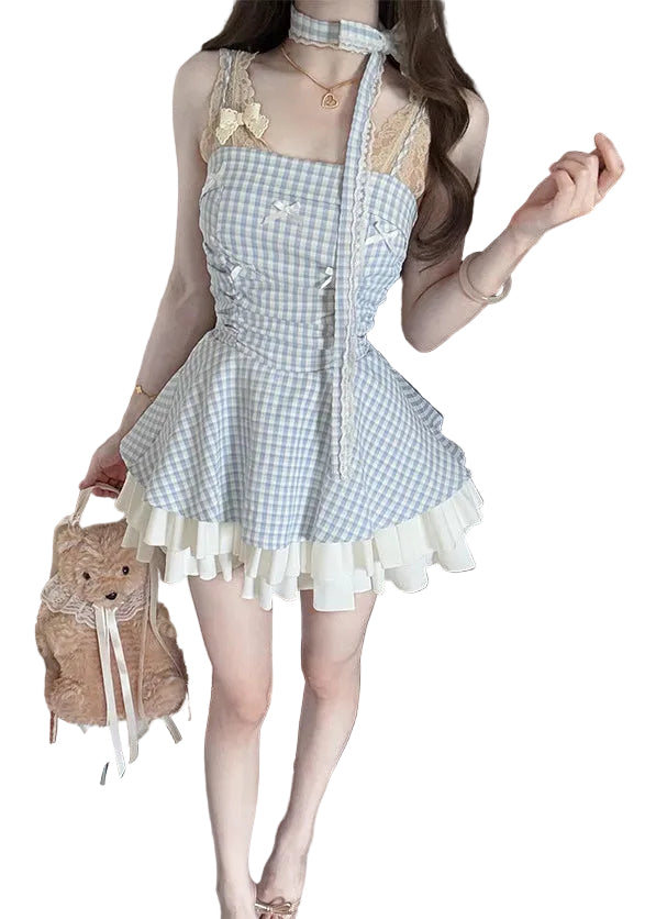 Women's Casual Summer Dress Spaghetti Strap Plaid Design 1