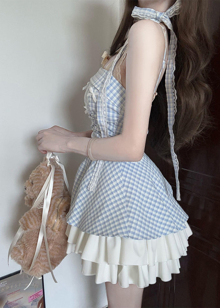 Women's Casual Summer Dress Spaghetti Strap Plaid Design 3