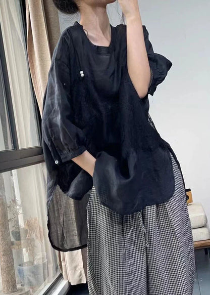 Women's Casual T-Shirt Patchwork Side Open Half Sleeve 2