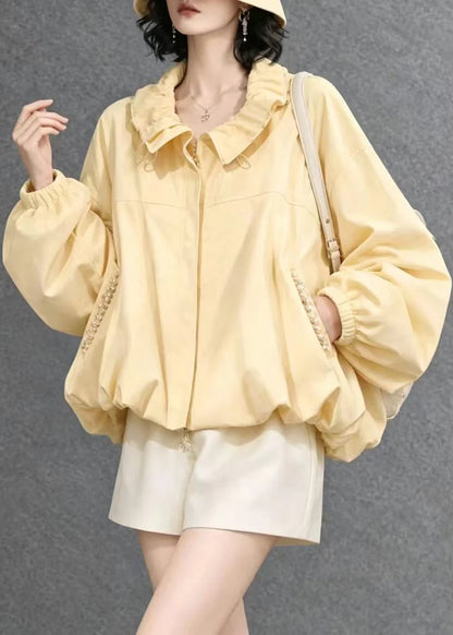 Women's Casual Zip-Up Jacket Ruffled Pockets 2