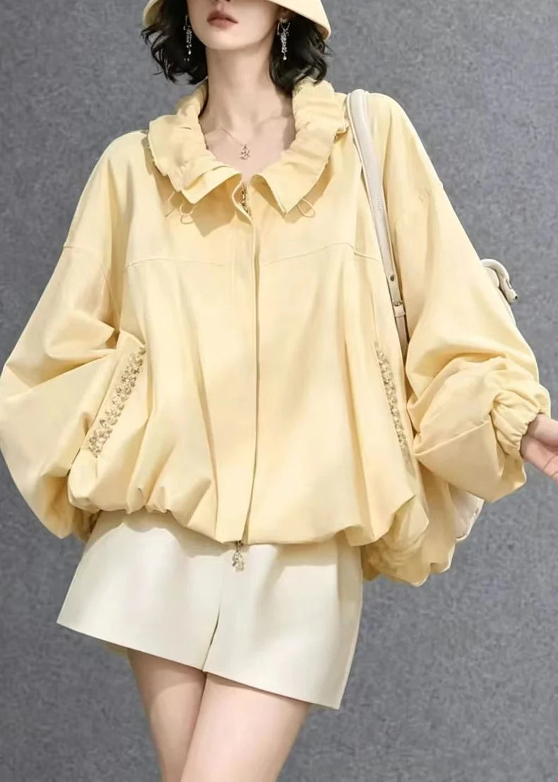 Women's Casual Zip-Up Jacket Ruffled Pockets 4