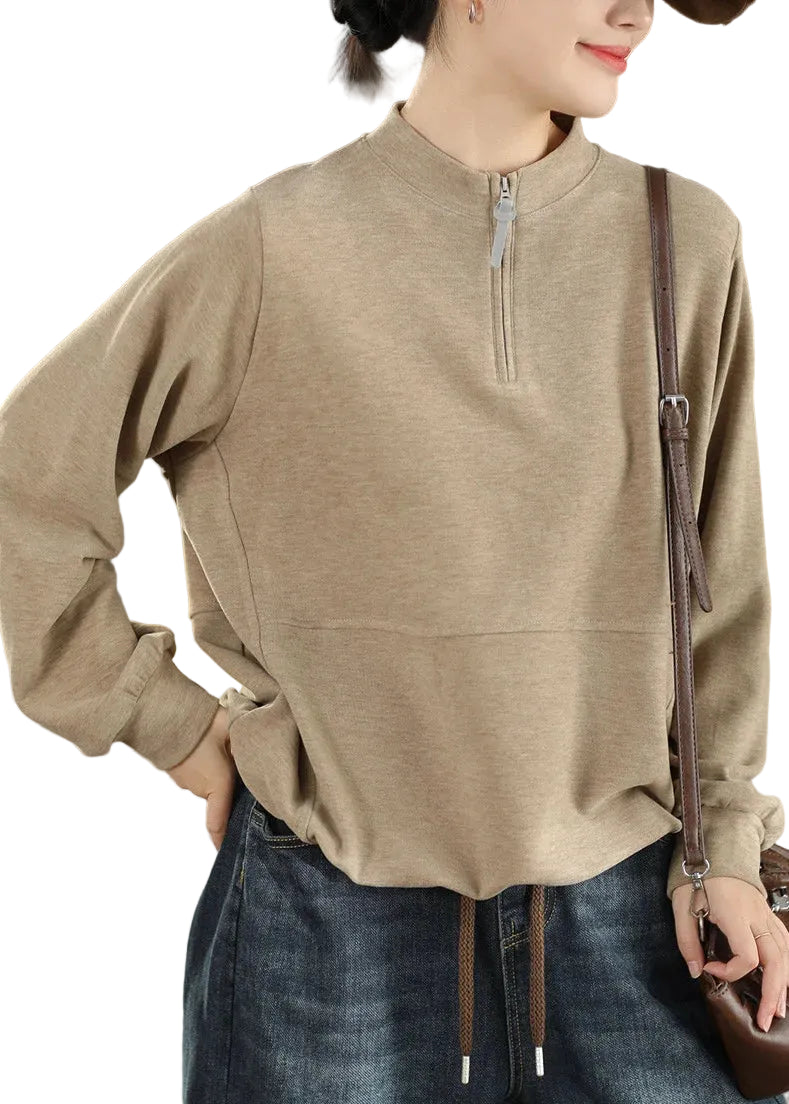 Women's Casual Zip-Up Top Loose Fit Drawstring Patchwork 0