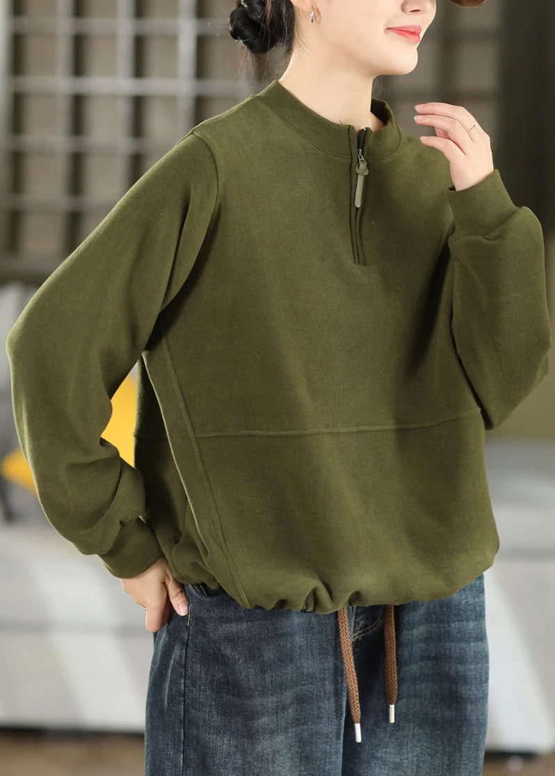 Women's Casual Zip-Up Top Loose Fit Drawstring Patchwork 2