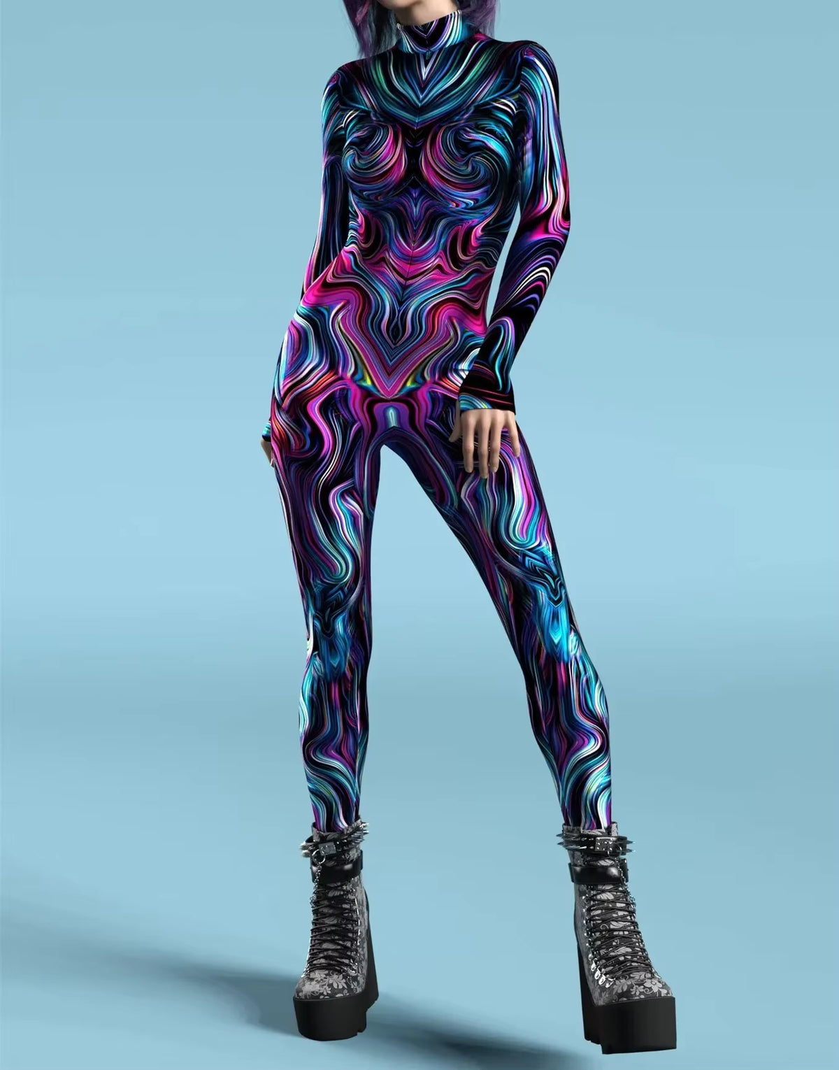 Women's Catsuit Jumpsuit 3D Print Front Zipper Cosplay Costume 4
