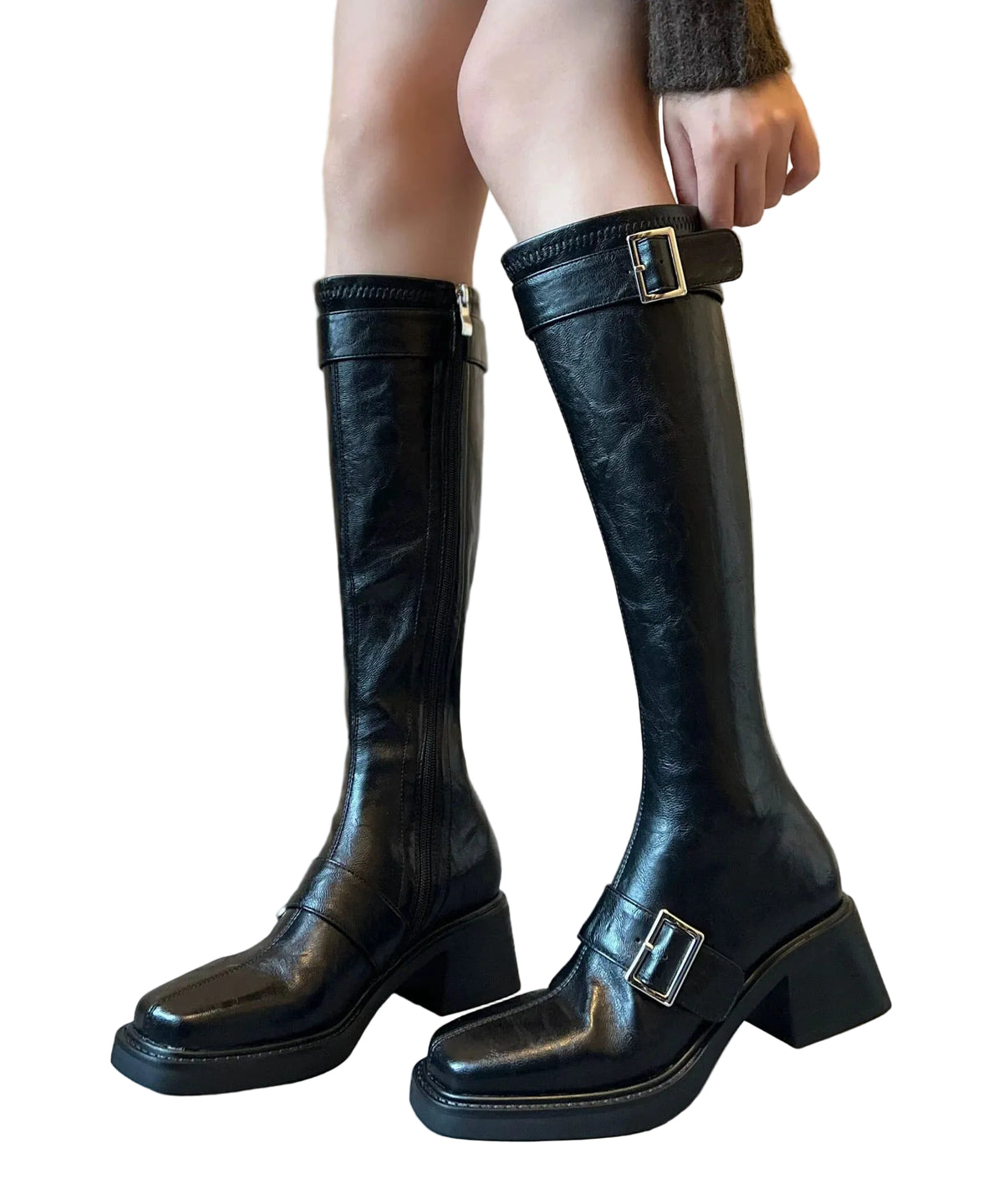 Women's Chunky Boots Casual Buckle Strap 0