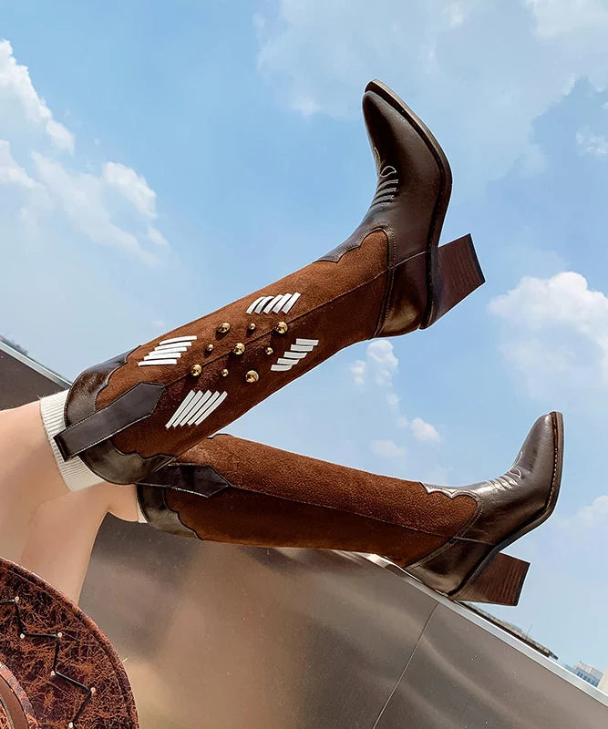 Women's Chunky Boots Embroidered Splicing Design 2