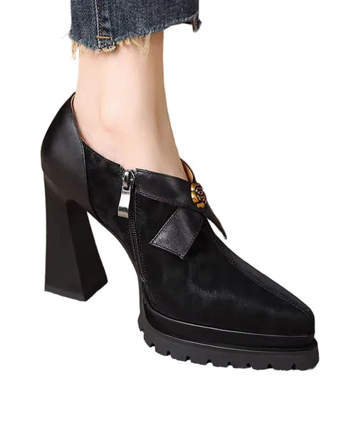 Women's Chunky Heel Ankle Boots Zippered Splicing Design 3