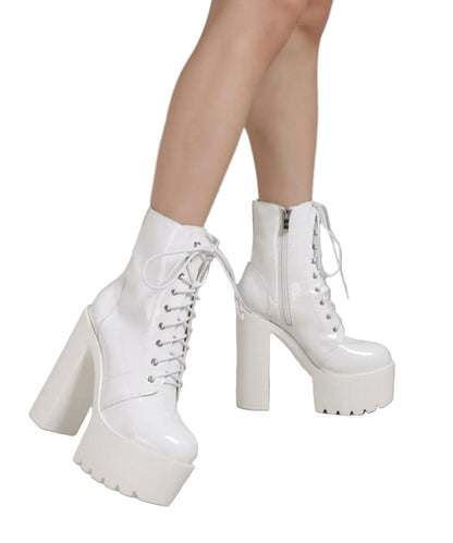 Women's Chunky Heel Boots Cross Strap Design 0