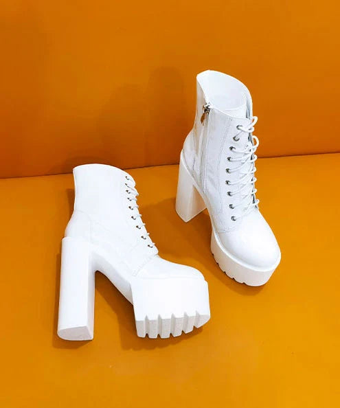 Women's Chunky Heel Boots Cross Strap Design 3