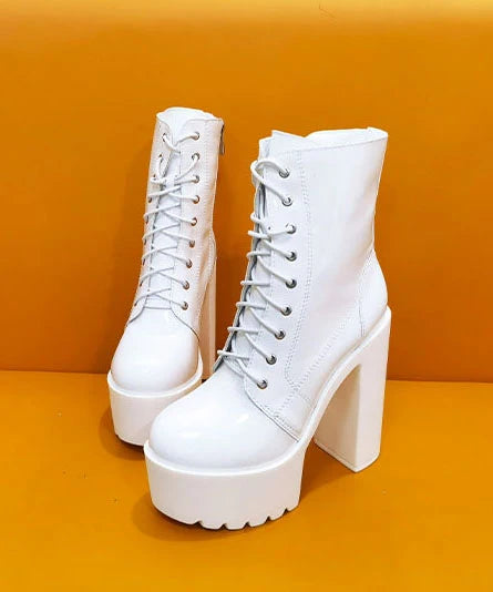 Women's Chunky Heel Boots Cross Strap Design 4