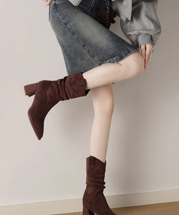 Women's Chunky Heel Boots Pointed Toe Retro Style 1