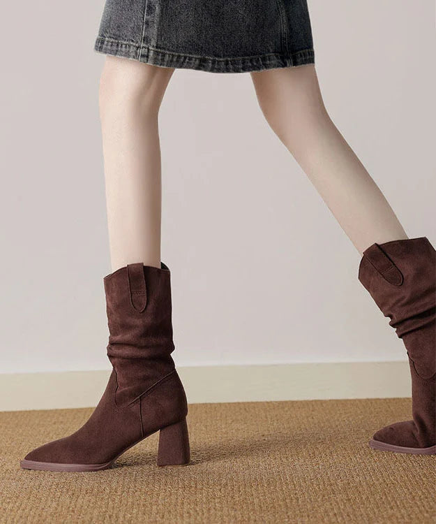 Women's Chunky Heel Boots Pointed Toe Retro Style 4