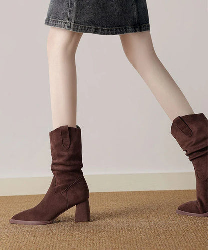 Women's Chunky Heel Boots Pointed Toe Retro Style 4
