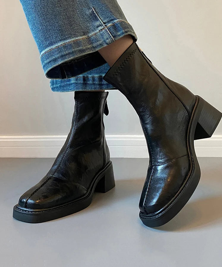 Women's Chunky Heel Boots Spliced Design 2