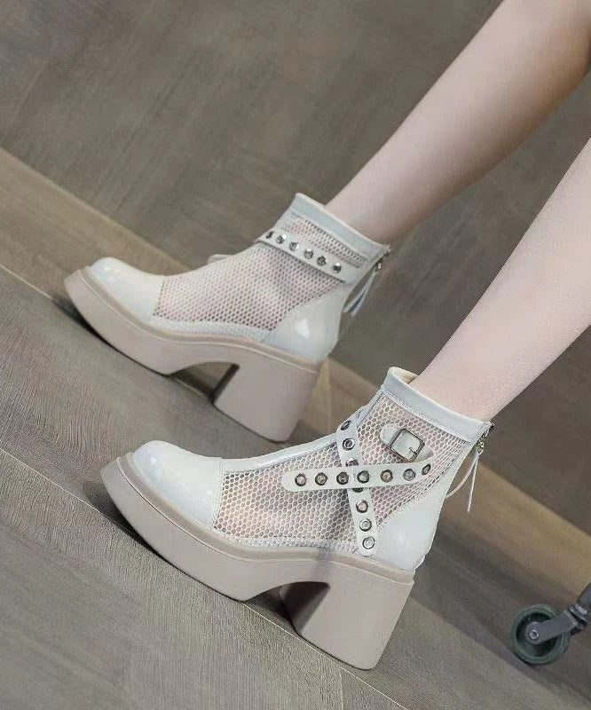 Women's Chunky Heel Boots Splicing Design 0