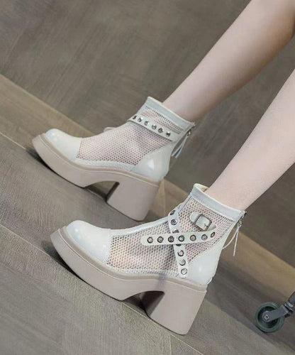 Women's Chunky Heel Boots Splicing Design 0
