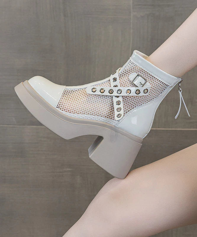Women's Chunky Heel Boots Splicing Design 2