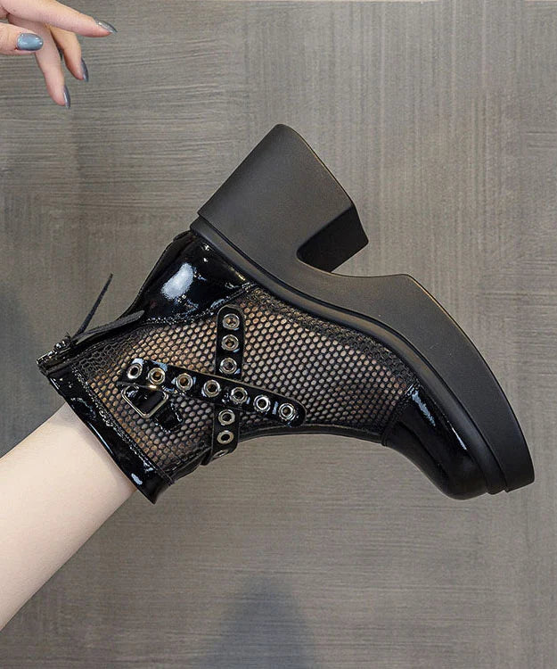 Women's Chunky Heel Boots Splicing Design 2