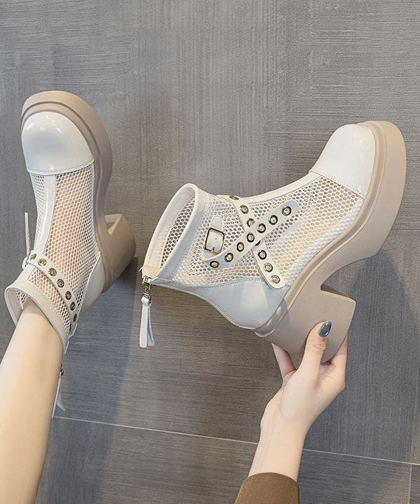 Women's Chunky Heel Boots Splicing Design 3