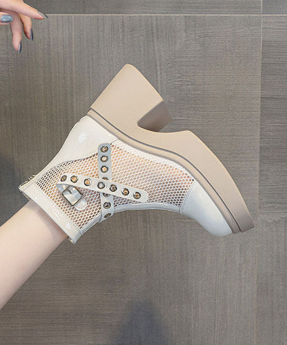 Women's Chunky Heel Boots Splicing Design 4