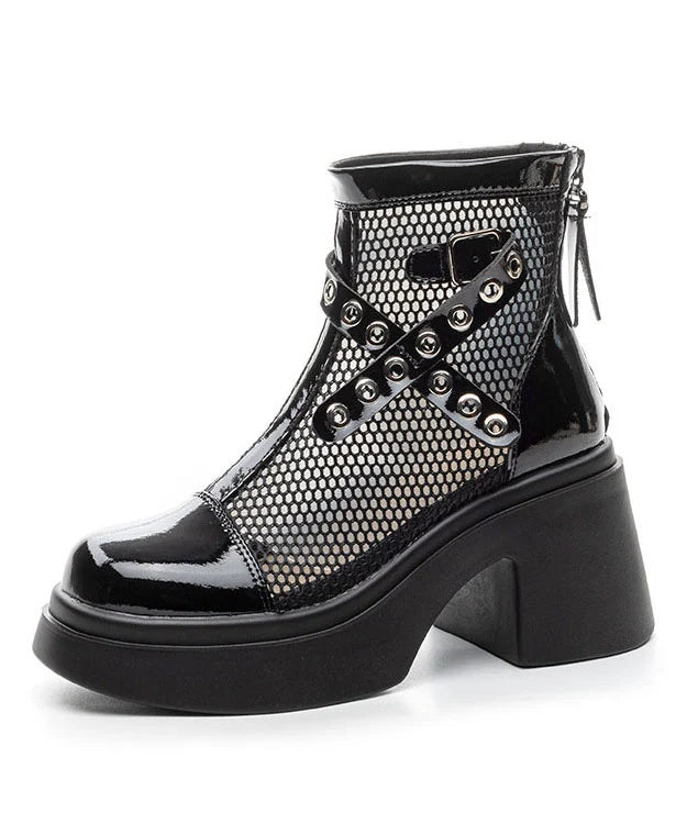 Women's Chunky Heel Boots Splicing Design 4