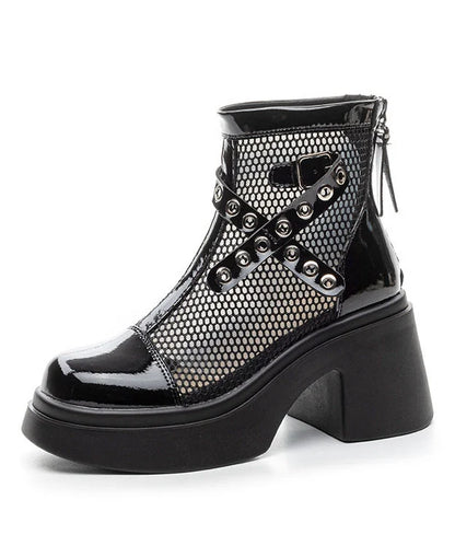 Women's Chunky Heel Boots Splicing Design 4