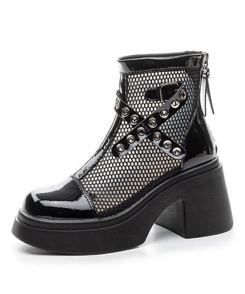 Women's Chunky Heel Boots Splicing Design 4