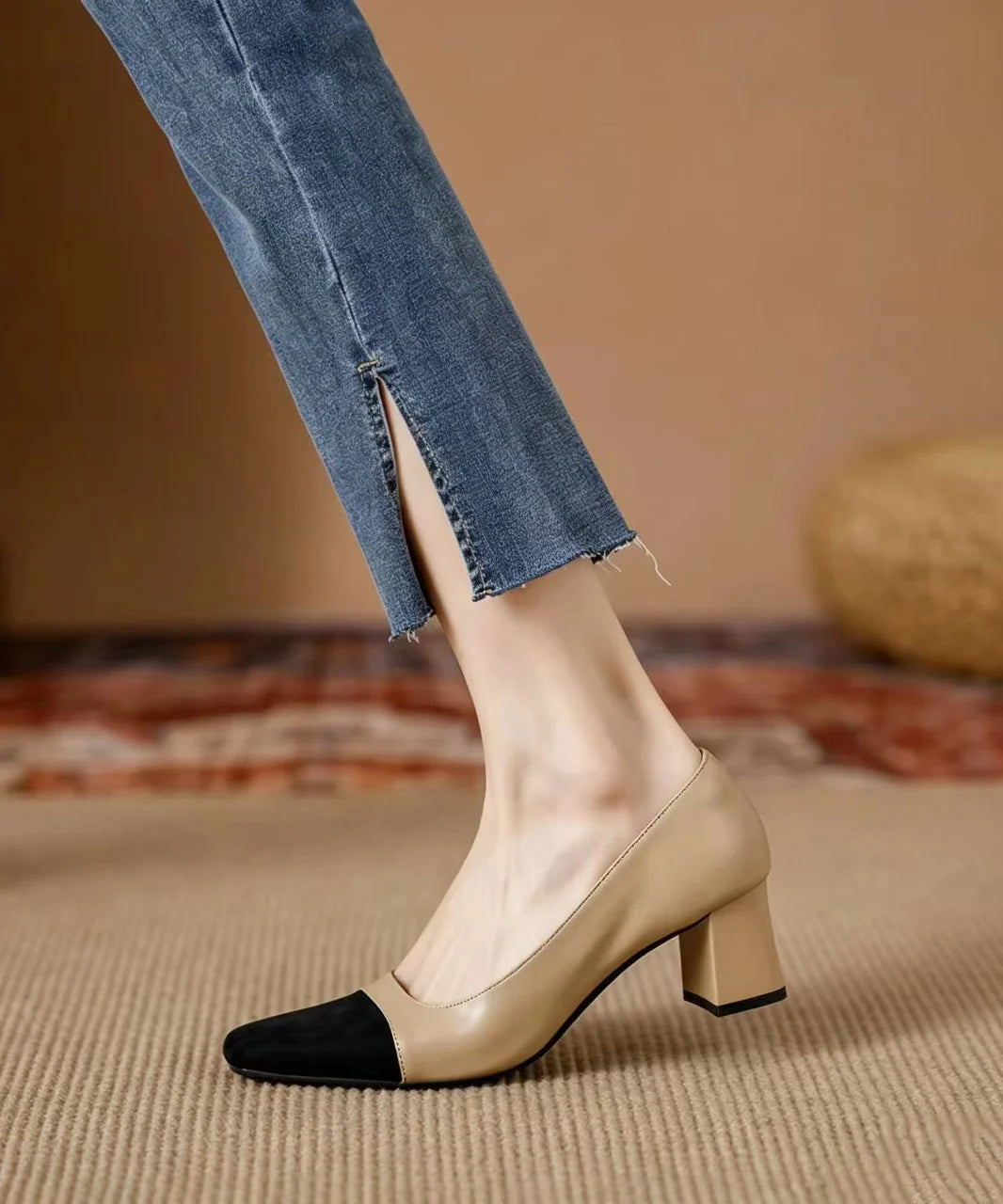 Women's Chunky Heel Colorblock Pumps 2