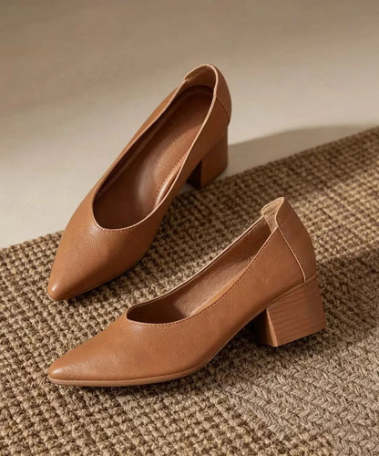 Women's Chunky Heel Low-Cut Pumps Pointed Toe 0
