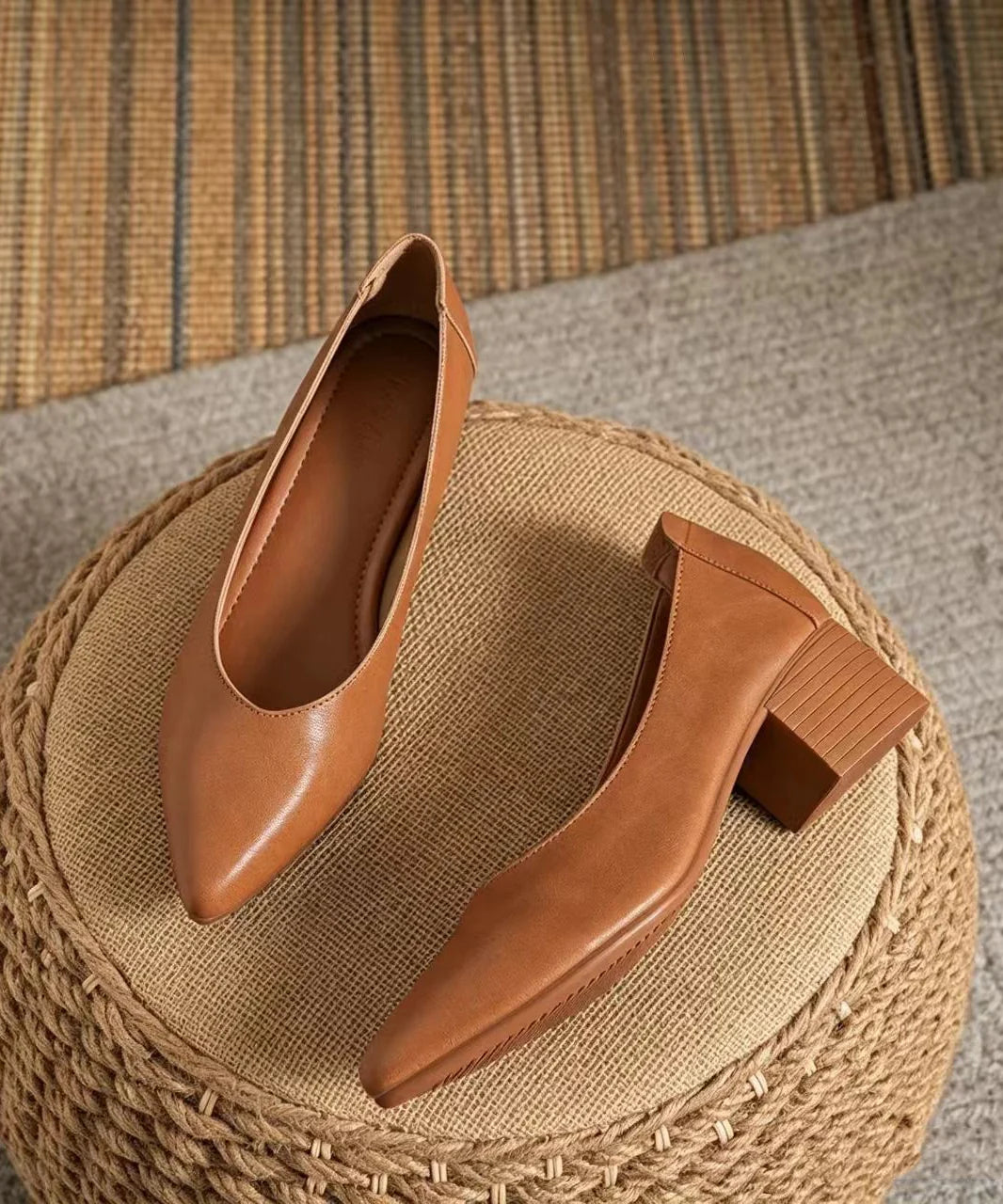 Women's Chunky Heel Low-Cut Pumps Pointed Toe 3