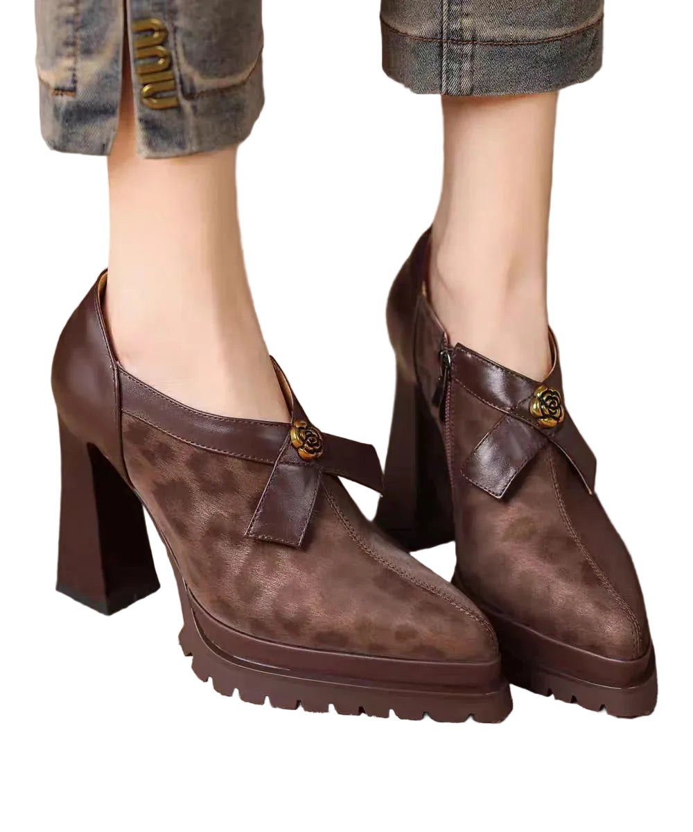 Women's Chunky Heel Platform Pumps Pointed Toe 4