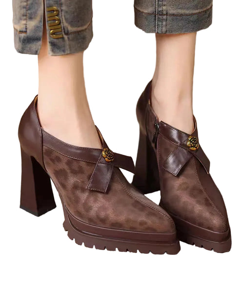 Women's Chunky Heel Platform Pumps Pointed Toe 4