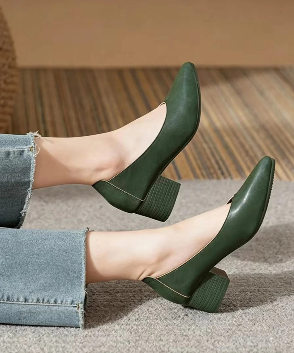 Women's Chunky Heel Pumps Pointed Toe Vintage Style 2